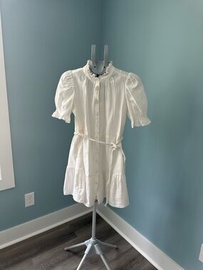 GAP White Ruffled Puff-Sleeve Button Dress